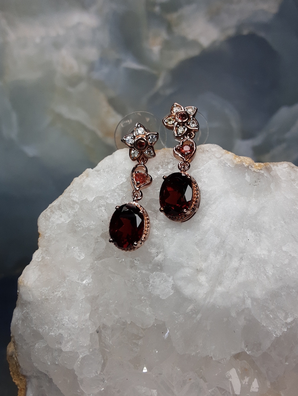 925 Rose Gold Over Sterling, Garnet, Gemstone Drop Earrings. PRICE IS FIRM.